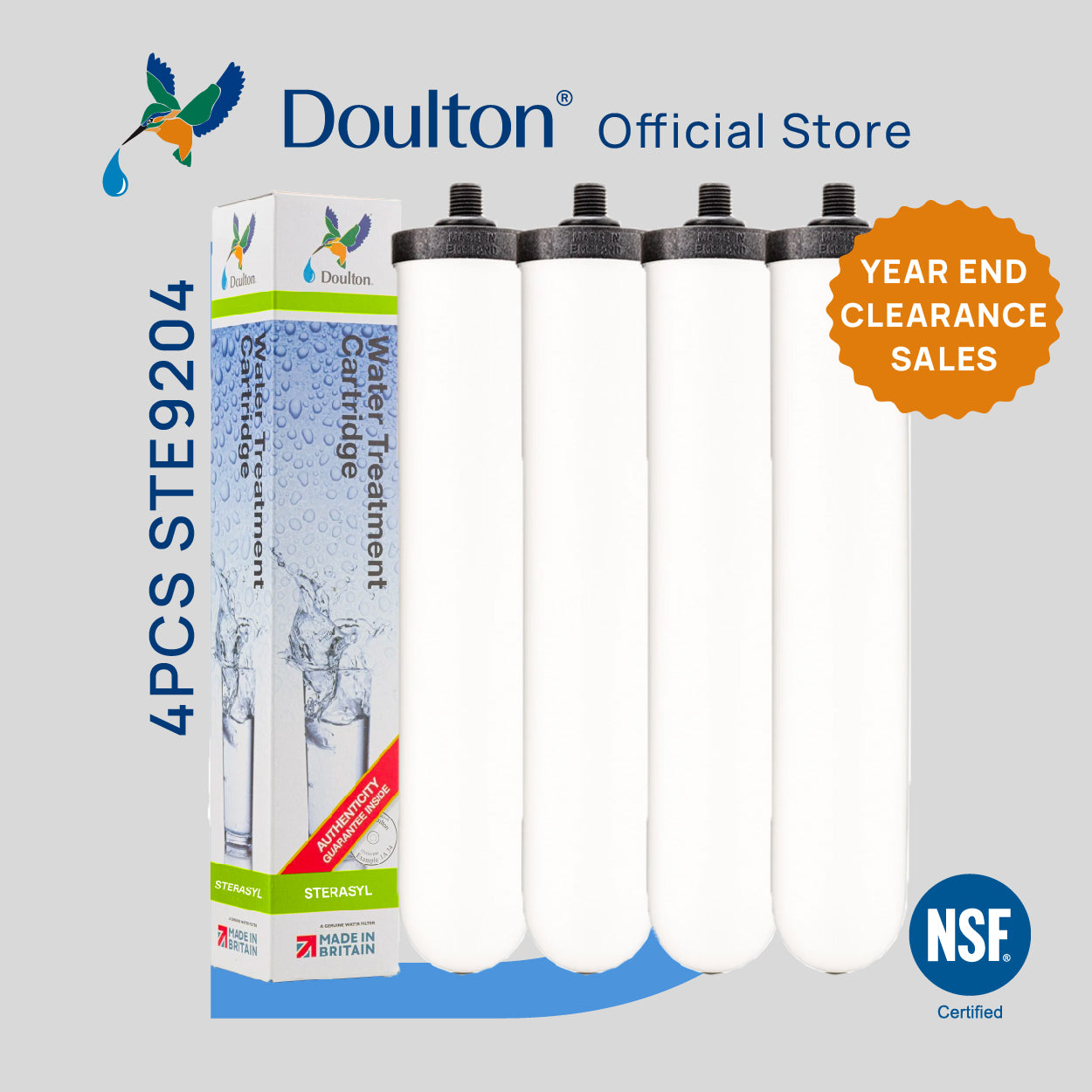 (4PC/8PC) Doulton® Sterasyl (STE 9204) Water Filter Cartridges - Anti Bacterial & Removes Sediment & Rust