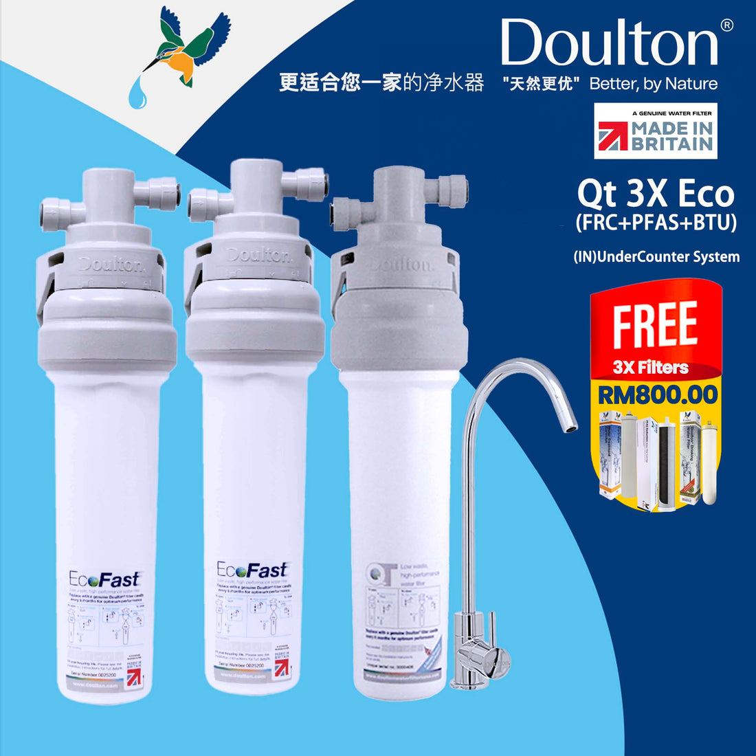 Discover Unmatched Purity with the Doulton 3X QT Ecofast advanced: The Ultimate Quick Change Undercounter Water Purification System with Fluoride Treatment + PFas(forever chemical) and NSF-Certified Biotect Ultra Filtration! [ FREE Installation ] 