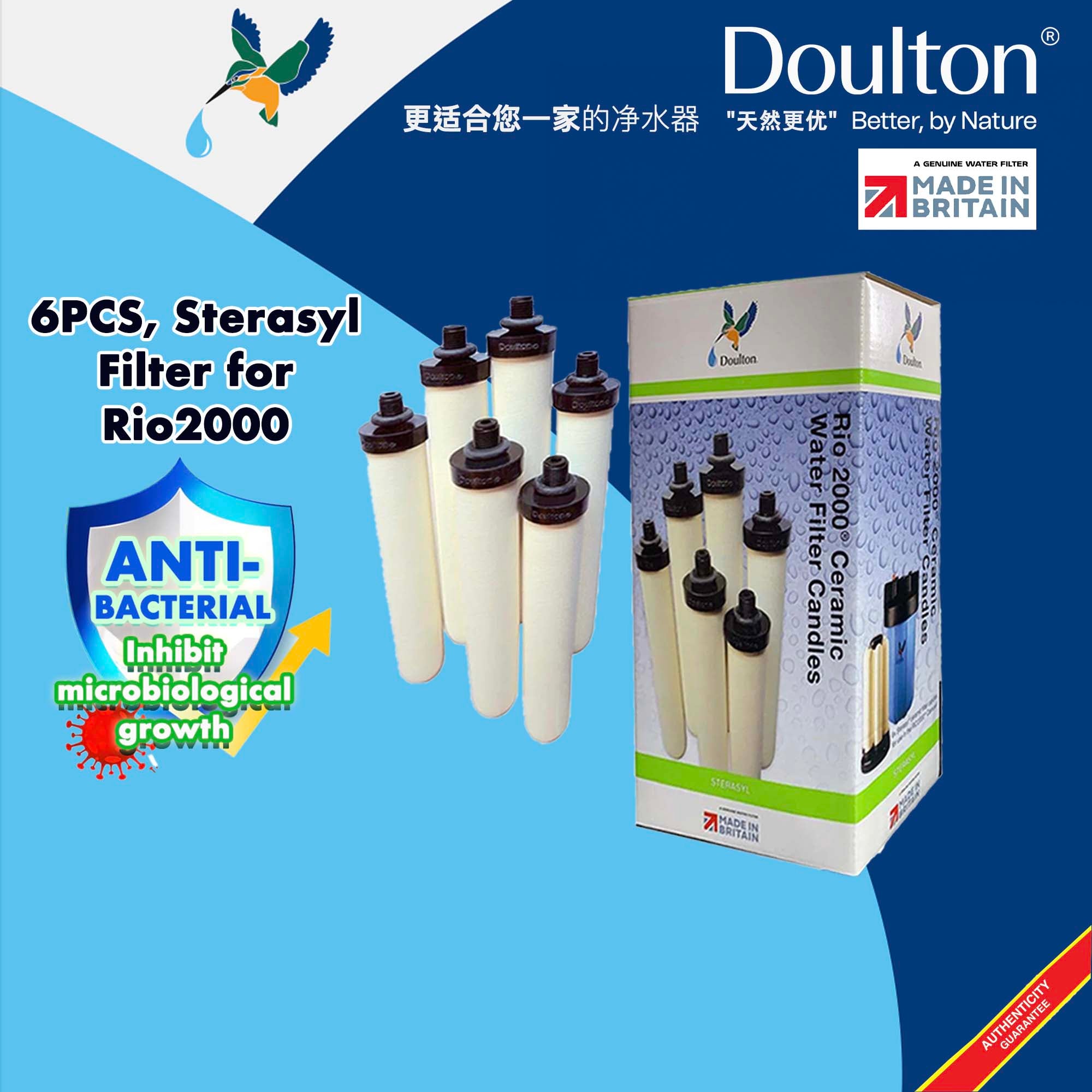 Doulton 6pcs Sterasyl Ceramic Water Filter Candles compatible with RIO 2000 High Flow Ceramic Water Filters System
