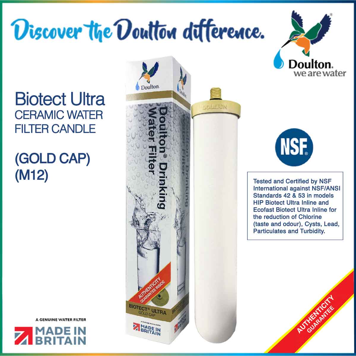 Doulton BioTecT Ultra 2501 / 2504 Ceramic Water Filter Candle for M12 series system only - Doulton Water Purifier, Sole Distributor (MY) - Britain Premium Brand Since 1826