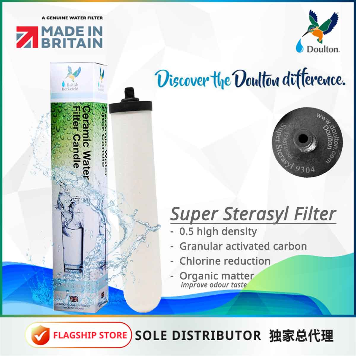 Doulton Super Sterasyl 9304 Ceramic Water Filter Candle BSP Short Thread Mount - Doulton Water Purifier, Sole Distributor (MY) - Britain Premium Brand Since 1826