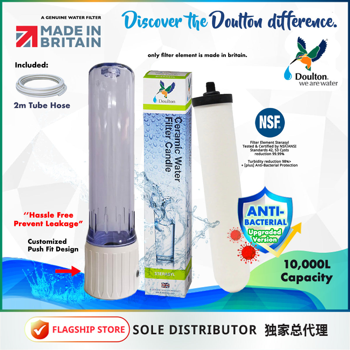 Doulton Sterasyl 9204 (NSF) Ceramic Water Filter Candle / with SS101 Push Fit Housing