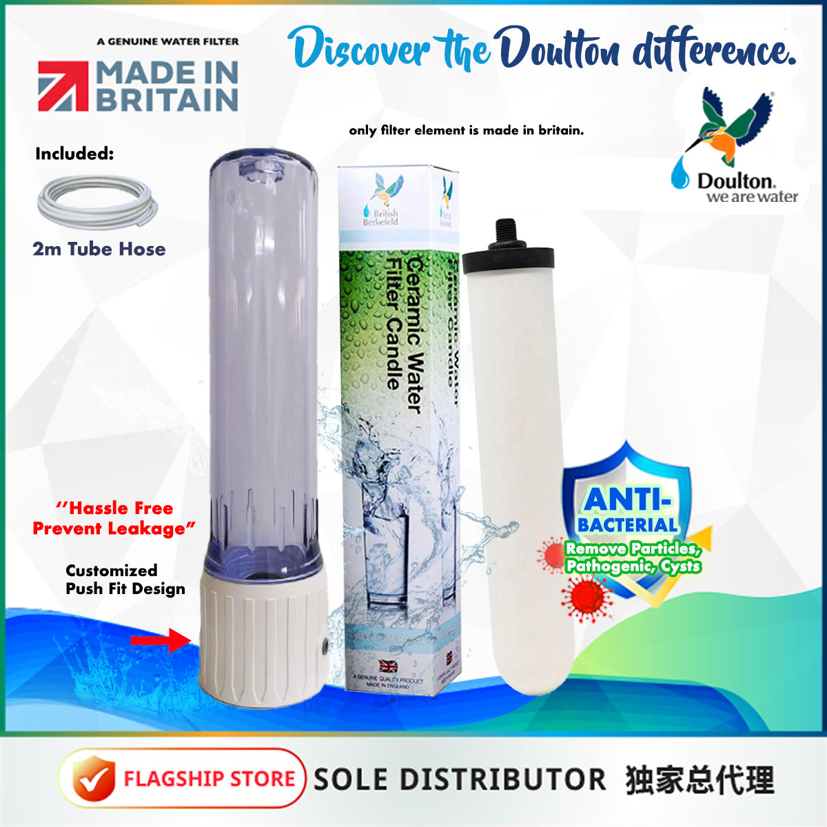 Doulton Super Sterasyl 9304 Ceramic Water Filter Candle (BSP Short Thread Mount) / with SS101 Push Fit Housing
