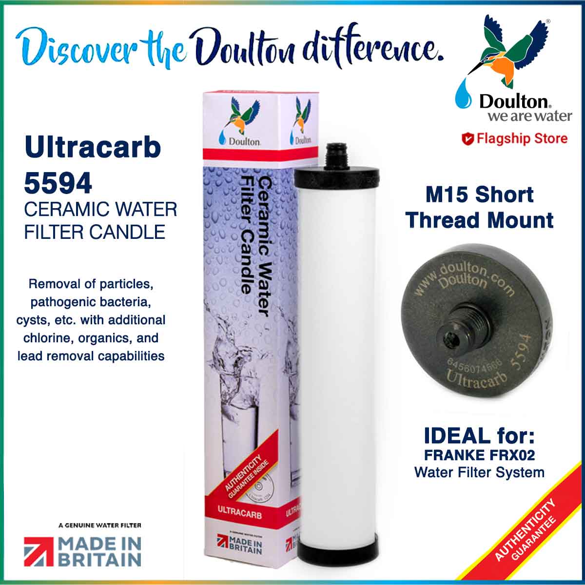 Doulton UCC 5594 Ceramic Water Filter Candle (M15 Short Thread Mount) Ideal for Franke FRX02 System