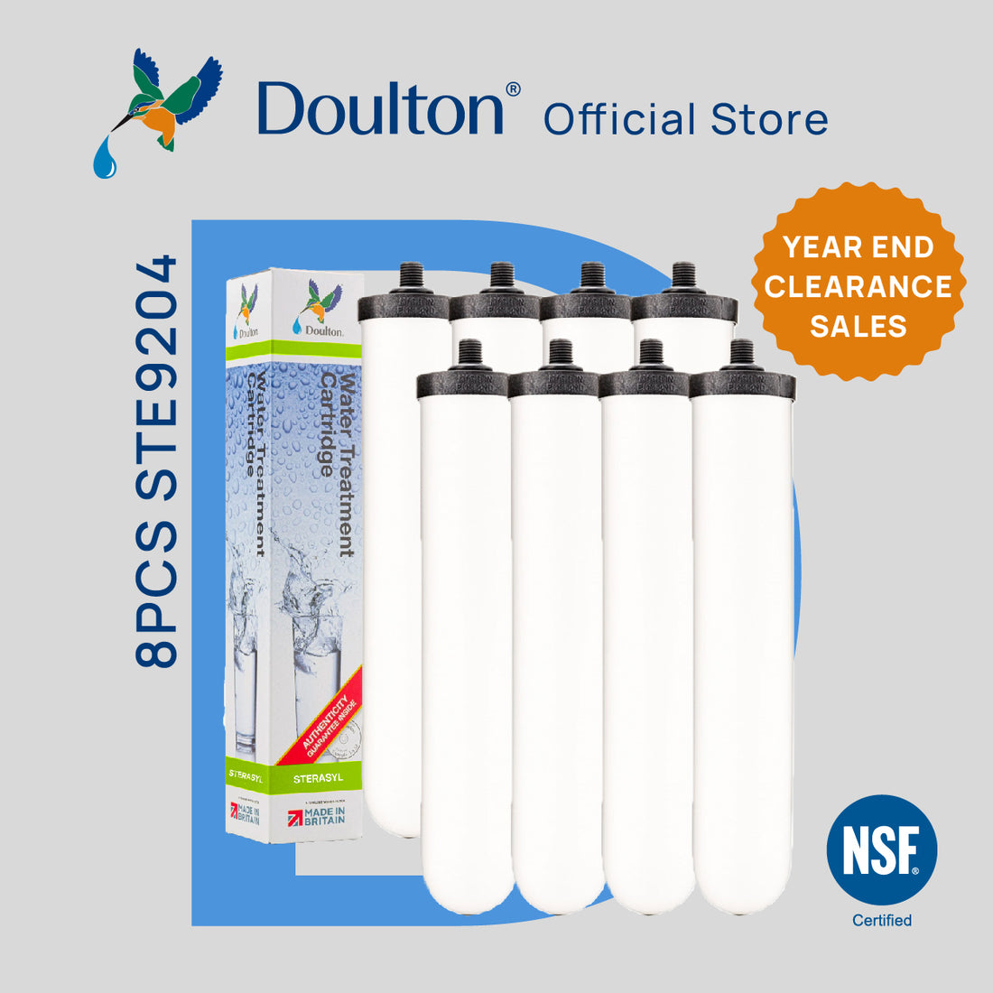 (4PC/8PC) Doulton® Sterasyl (STE 9204) Water Filter Cartridges - Anti Bacterial & Removes Sediment & Rust