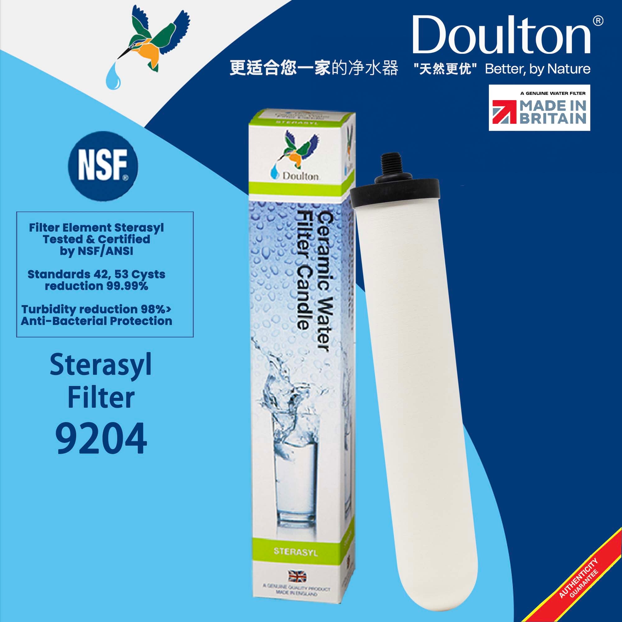 Doulton Sterasyl 9204 (NSF) Ceramic Water Filter Candle / with SS101 Push Fit Housing