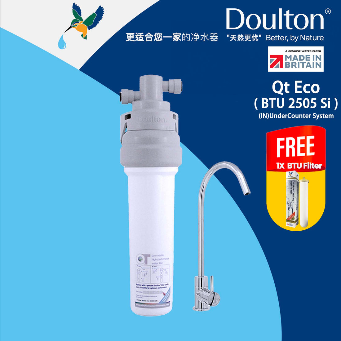 Revolutionize Your Hydration: Embrace the Doulton QT Ecofast Under-Sink Filter with Cutting-Edge BTU 2505 Si Tech - Sustainable Purity Meets British Ingenuity Since 1826! * FREE Installation + 1PC eXtra Filter!