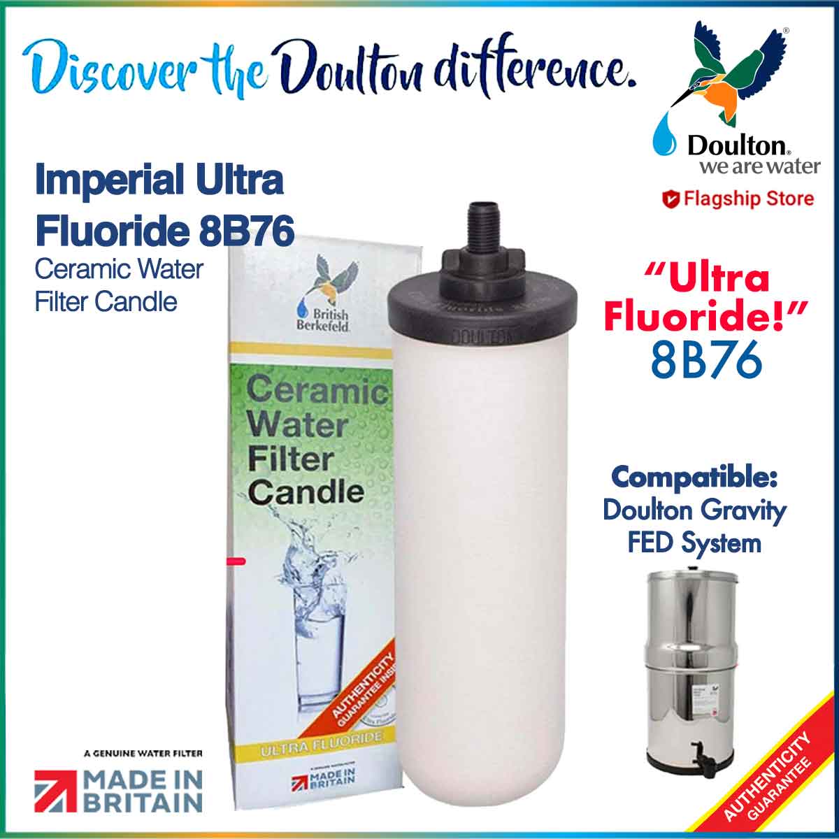 Doulton British Berkefeld Imperial Ultra Fluoride 8B76 Ceramic Water Filter Candle
