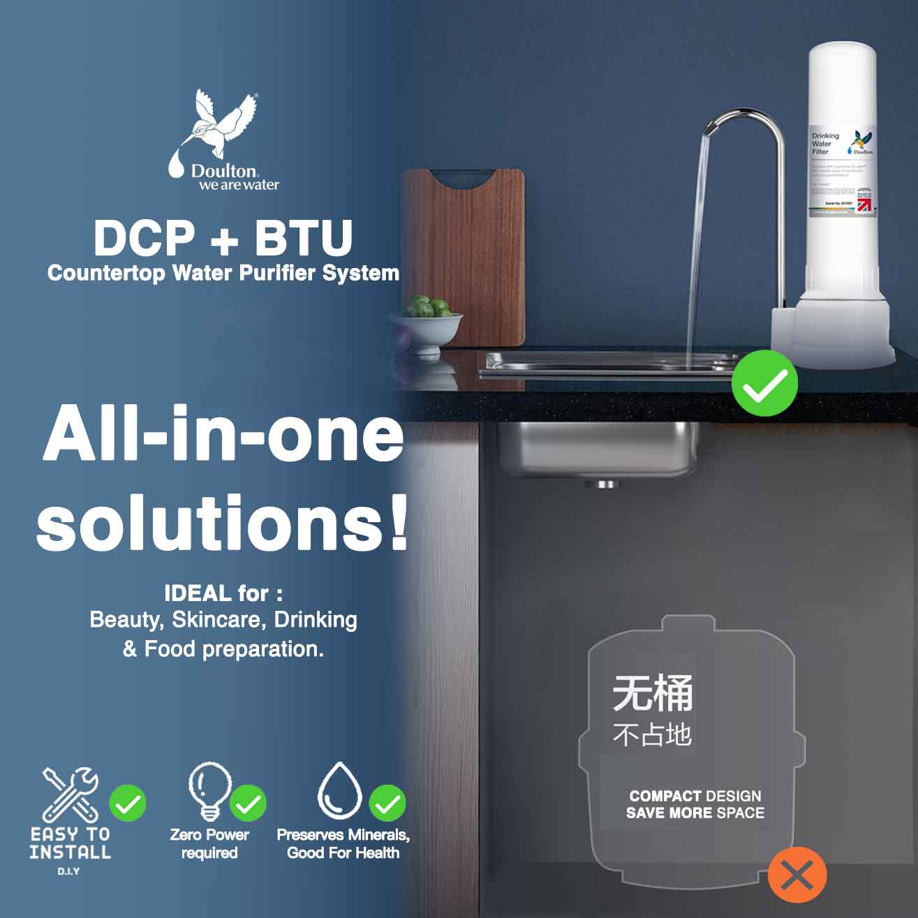 Revolutionise Your Water Experience with the Doulton DCP Biotect Ultra Countertop Drinking Water Purifier: The Ultimate 4 stages of filtration System for Precision Filtration, Proudly Made in Britain Since 1826! FREE 2nd Year BTU Filter!