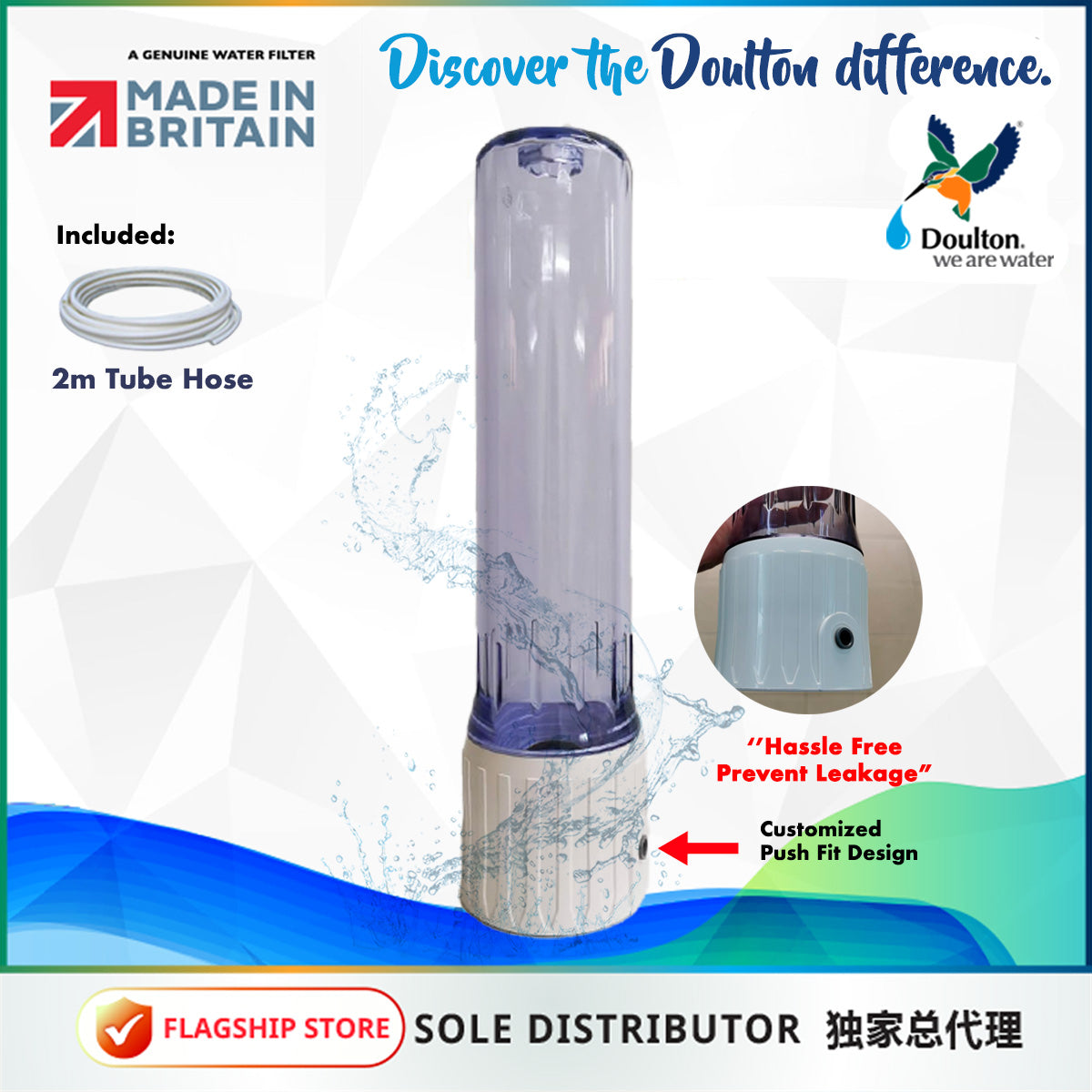 Doulton Super Sterasyl 9304 Ceramic Water Filter Candle (BSP Short Thread Mount) / with SS101 Push Fit Housing