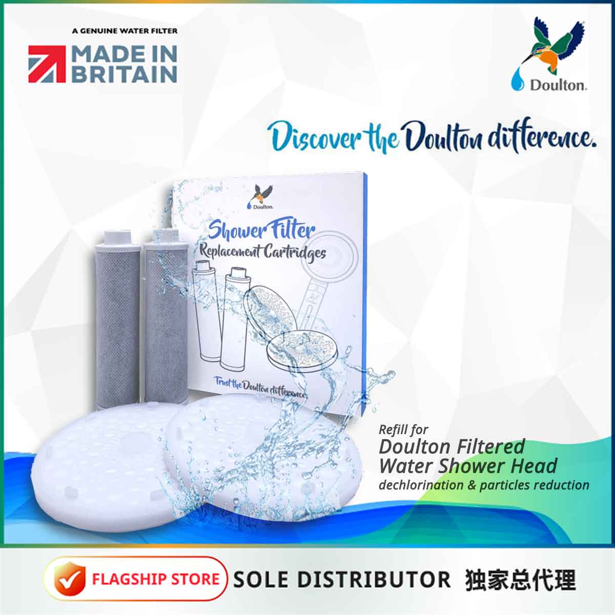 Refill - Showerhead Filter - Twin pack! - Doulton Water Purifier, Sole Distributor (MY) - Britain Premium Brand Since 1826