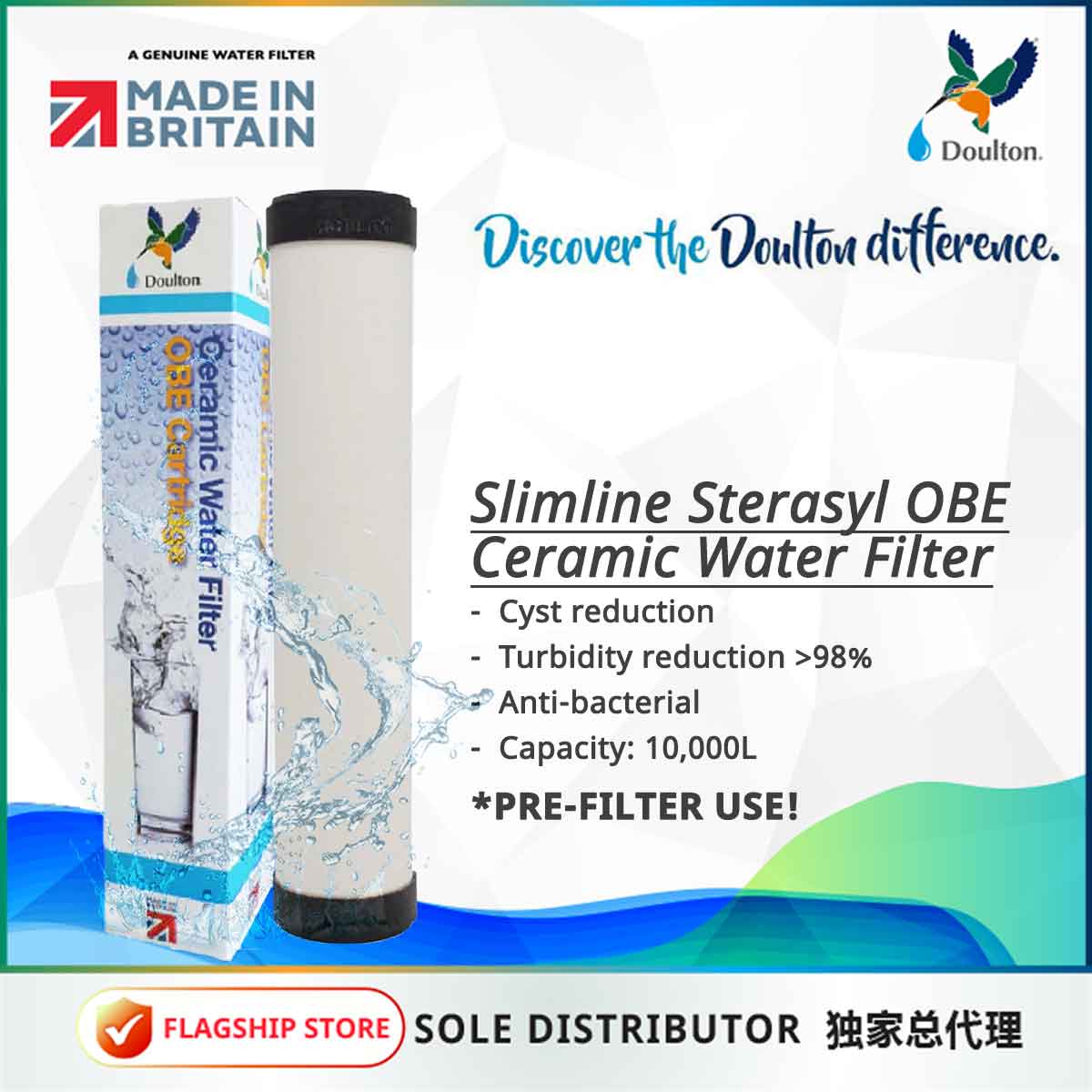 Doulton Slimline Sterasyl OBE Ceramic Water Filter - Doulton Water Purifier, Sole Distributor (MY) - Britain Premium Brand Since 1826