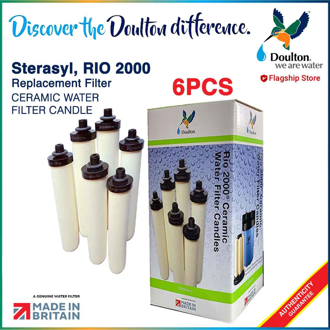 Doulton 6pcs Sterasyl Ceramic Water Filter Candles compatible with RIO 2000 High Flow Ceramic Water Filters System