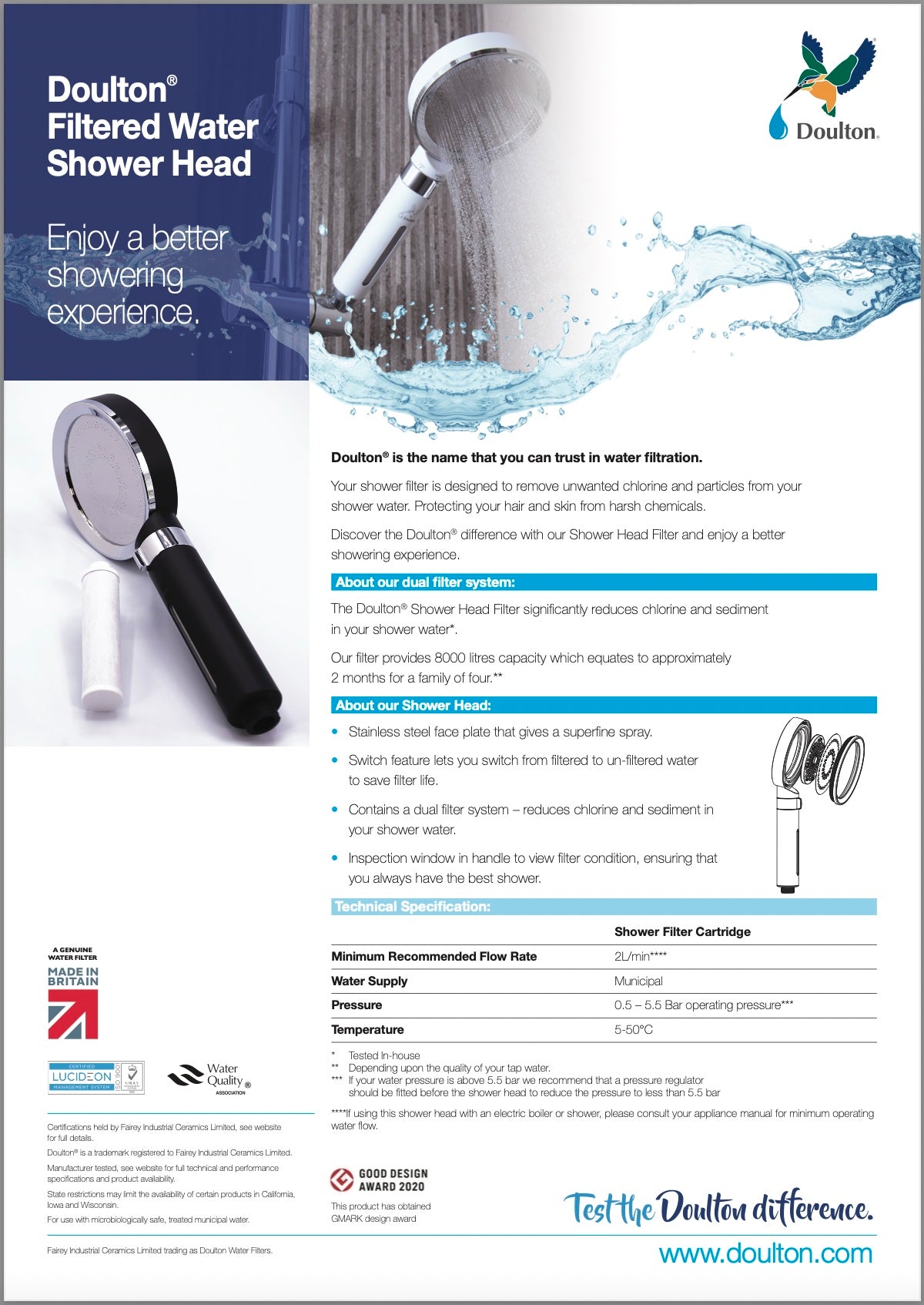 Showerhead Filter - Doulton Water Purifier, Sole Distributor (MY) - Britain Premium Brand Since 1826